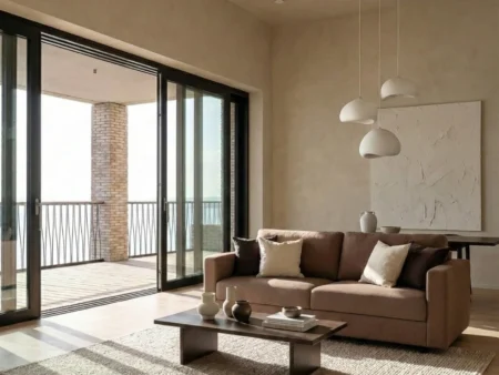 Hovden Saga 160 sofa 160 cm bred med ekstra myke sitteputer i moderne leilighet med beige nybygg-stil