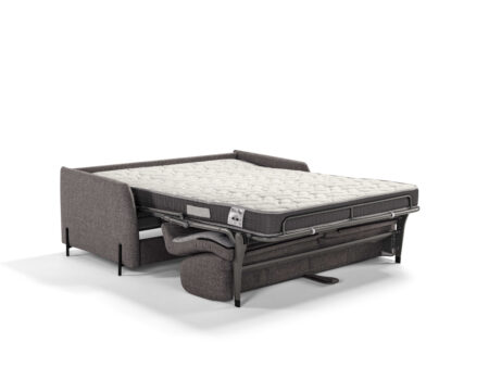 Modern sovesofa fra Dienne utslått som seng med 17 cm kvalitetsmadrass for daglig bruk.