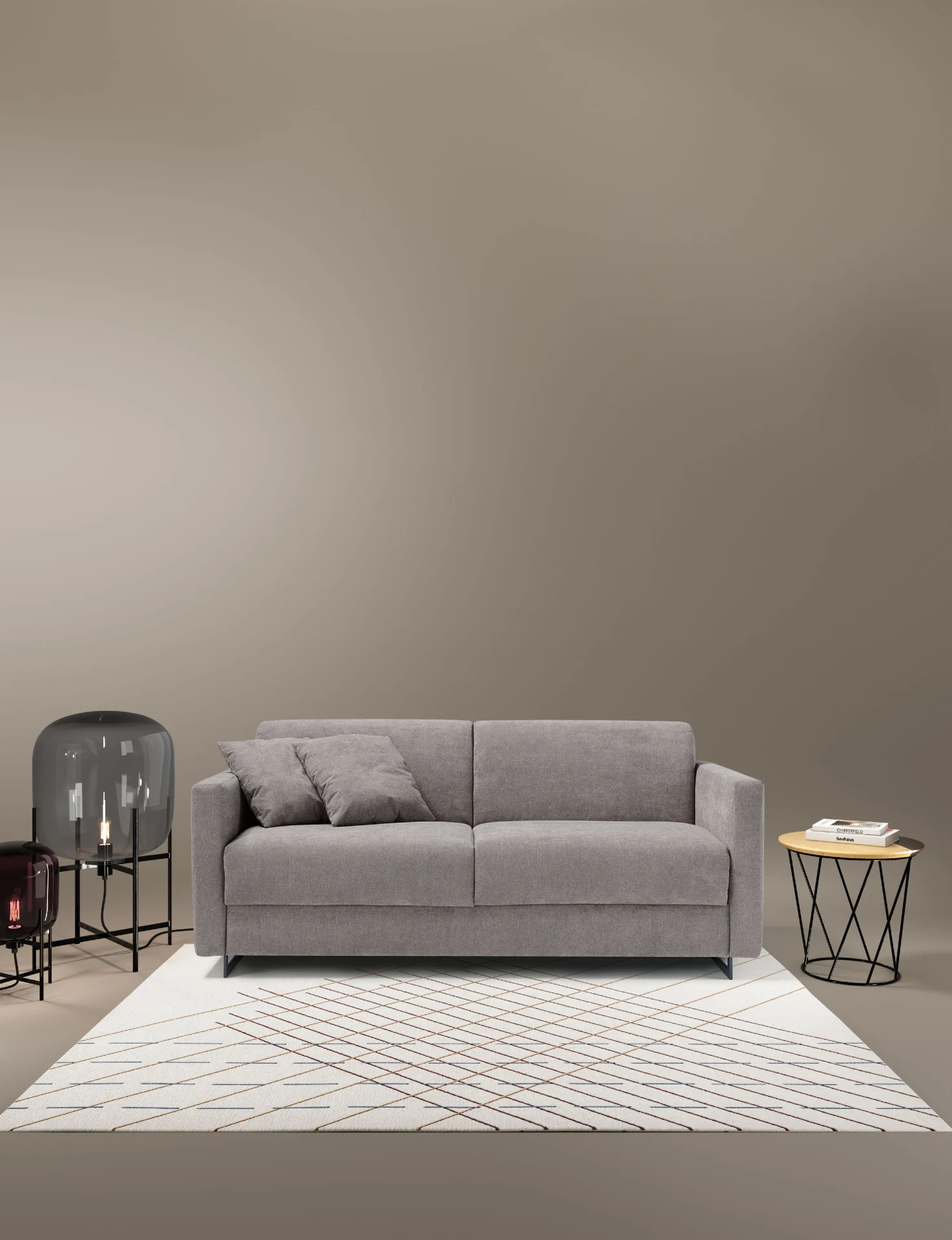 Grå Tokyo sovesofa i italiensk design med metallben og 140 cm bredde.