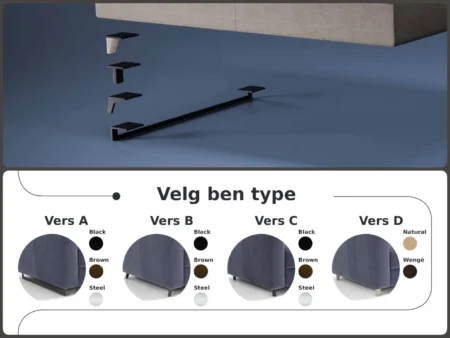 Oversikt over valgmuligheter for Modular Dienne:, 4 typer ben.